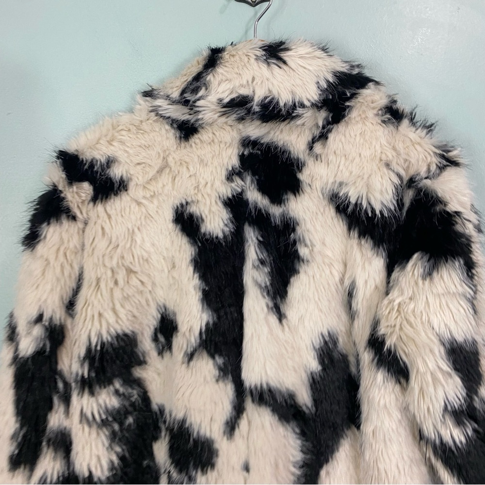 Free‎ People Jade Spotted Faux Fur Coat Small Cream Black Shaggy - Picture 7 of 9